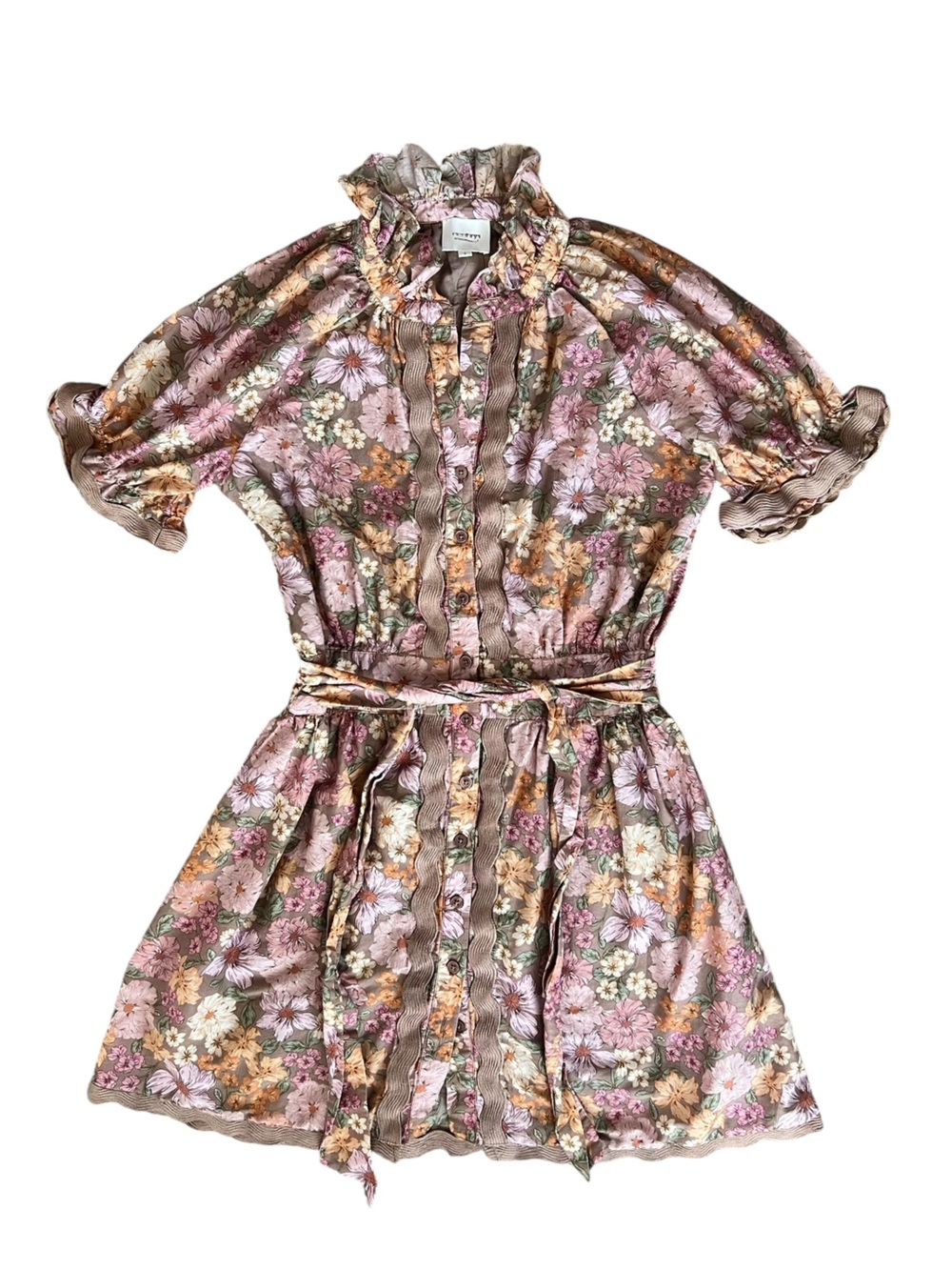Anthropologie Sundays Evelyn Short Sleeve Dusk Floral Brown Mini Shirt Dress - Picture 10 of 11